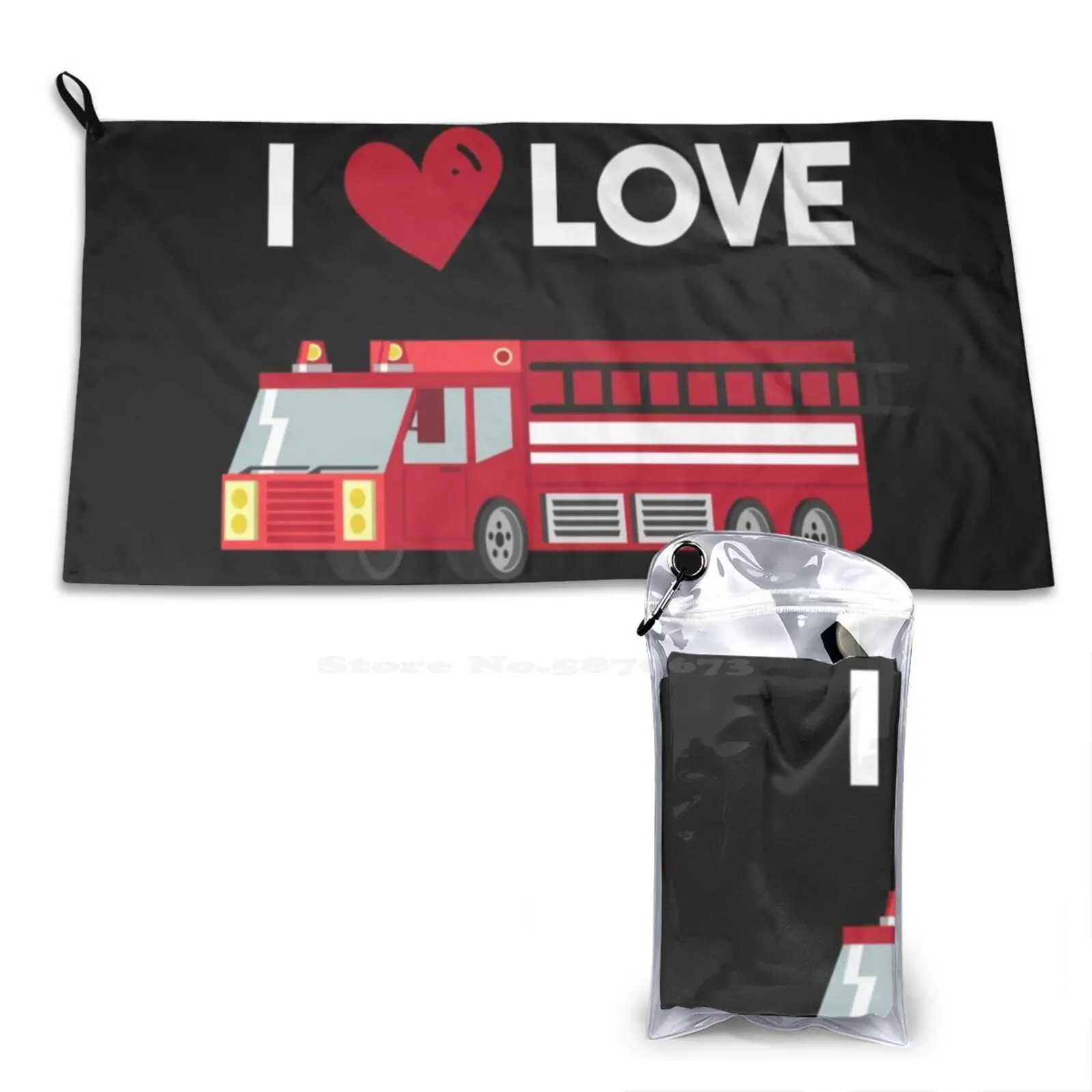 I Heart Love Fire Truck Funny Boy'S Kids Heart T-Shirt Custom Soft Sport Towels Home Outdoor Birthdays Christmas Hanukkah