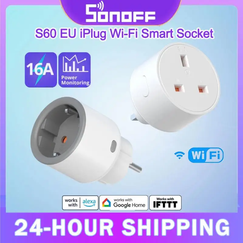 SONOFF S60 EU Plug 16A TPF Wi-Fi Smart Socket Overload Protection Timer Scene Remote Control Via EWeLink Alexa Google IFTTT