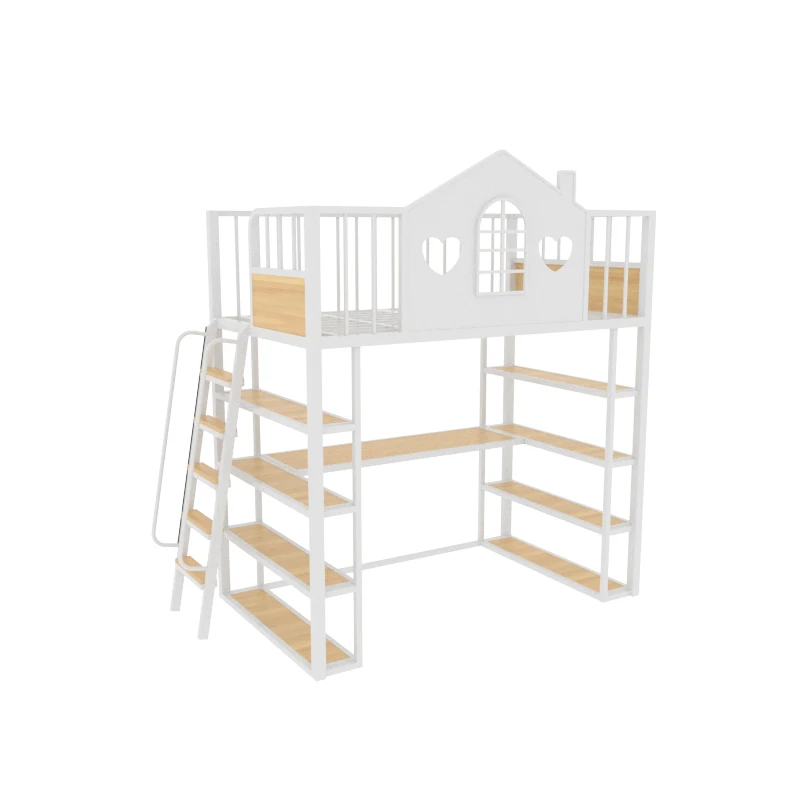 Small apartment single upper floor space saving wrought iron elevated bed bed bed table bedroom multi-function empty children's