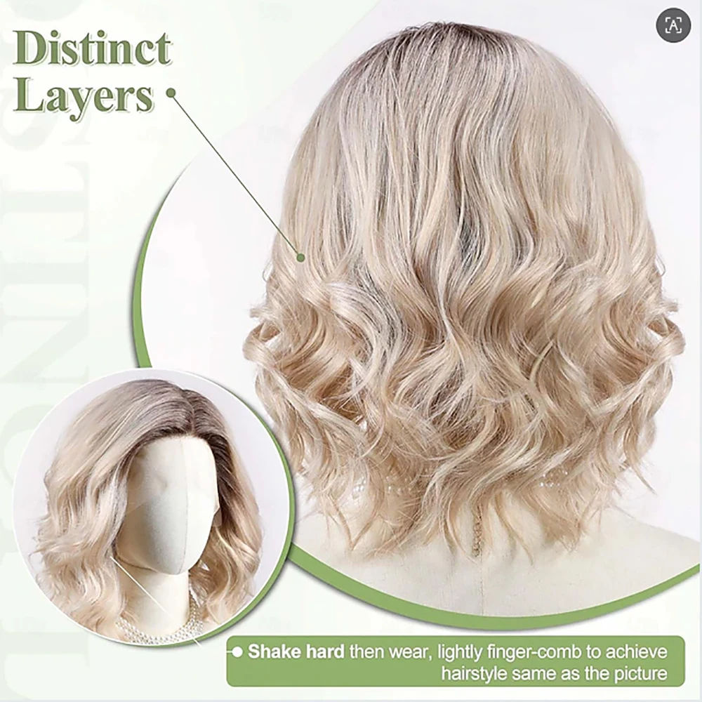 HAIRJOY  Synthetic Hair Wig Short Wavy With Bangs Wig  Light Blonde Cosplay  Party for Women