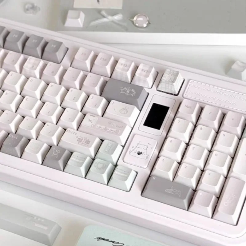 Snow Island Rabbit Keycaps Set Custom New Cherry Profile PBT Sublimation Keyboard Cap Light Pink Keycap for Keyboard Accessories