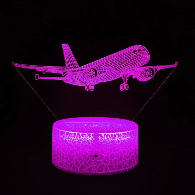 Airplane 3d Night Light Usb Plug-in Touch Table Lamp Room Decor Bedside Nightlight Child Birthday Christmas Gifts for Kids Boys