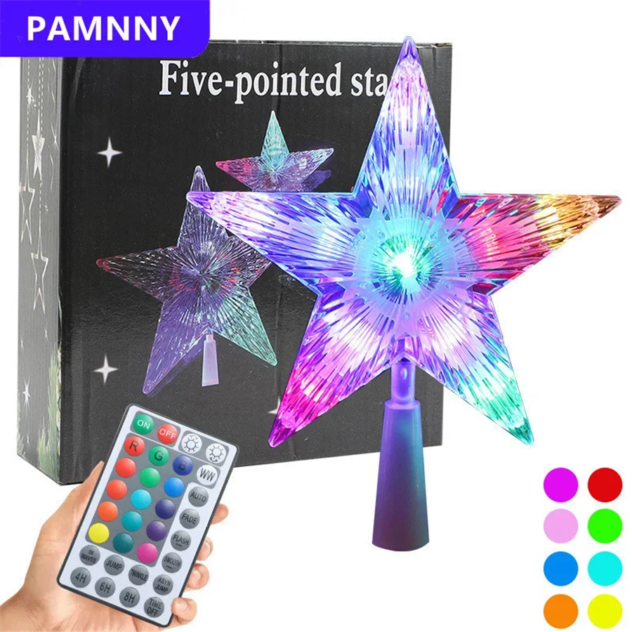 

USB Remote New RGB LED Five-pointed Star Christmas Tree Top Lights Dia 22CM Fairy Garland Lights for Holiday Party Wedding Decor