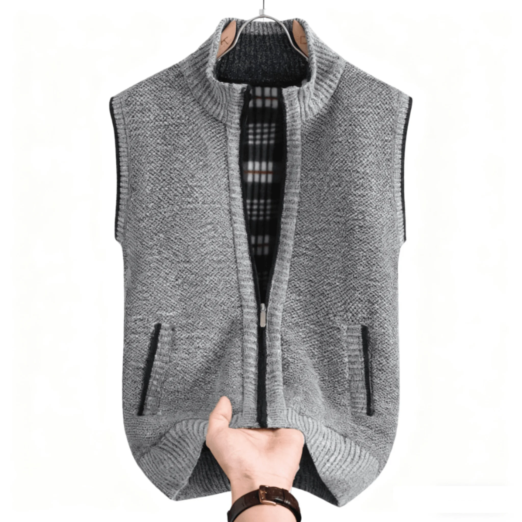 

New Style Solid Color Vest For Men Stand Collar Thickened Cardigan Vest Middle Aged Mens Vest For Classic Daily Casual Wear