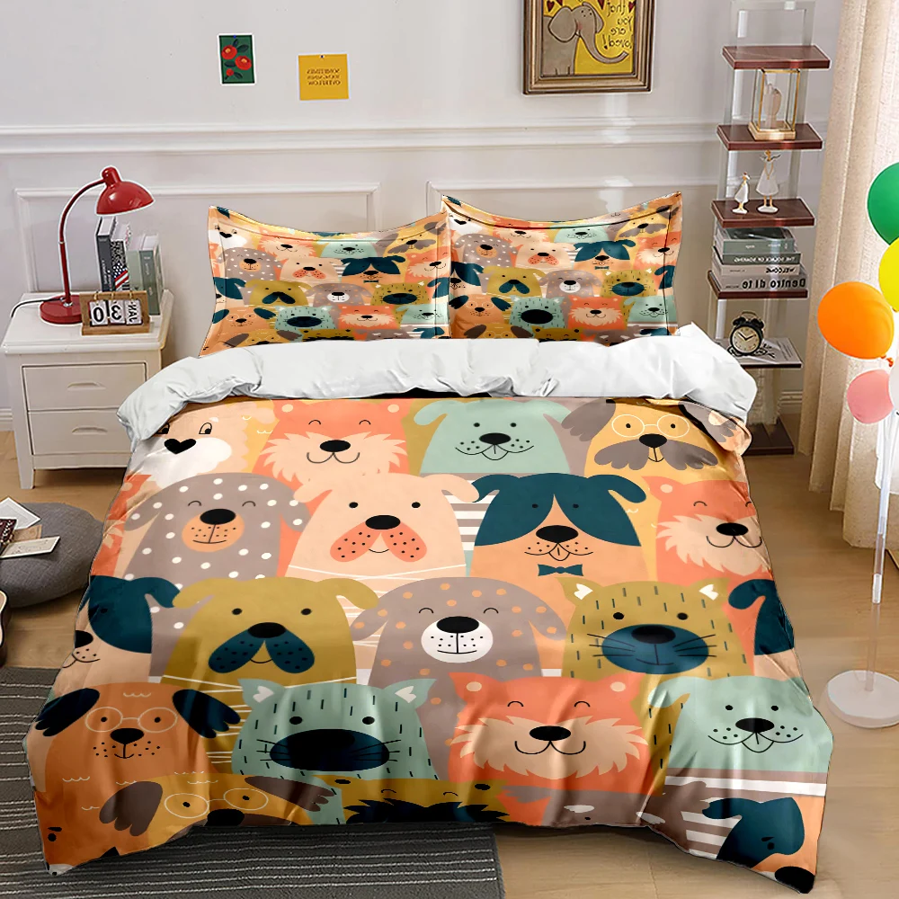 Cute cartoon dog collection Print Bedding Set 1 Duvet Cover 2 Pillowcases for Adult and Children Luxury Gift Full Size
