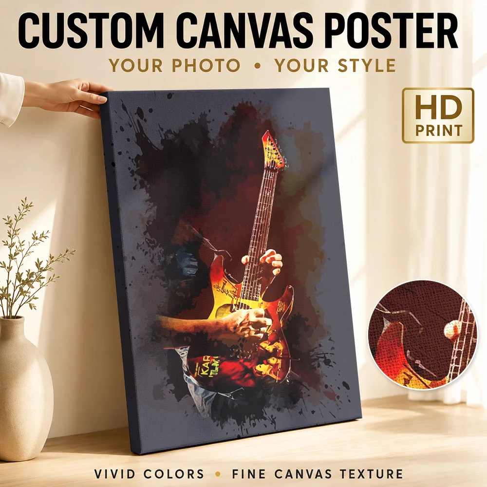 Electric Guitar Performance Art Framed Canvas Print Poster Personalized Photo Retro Music Wall Paintings Decoration for Studio