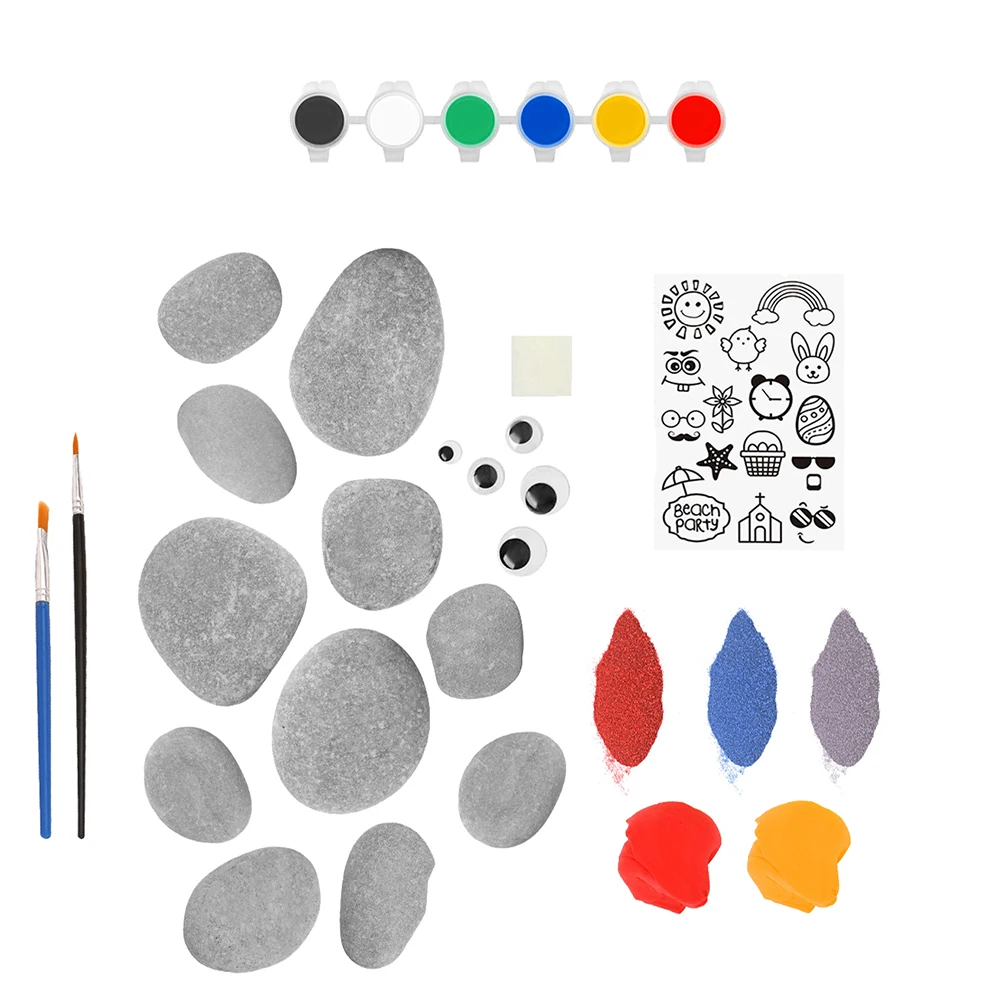 1 set Painted Stones Set Multicolor DIY Kit Natural Polishing Pebbles Rocks Kids Art Craft Creativity Toy Educational Fun
