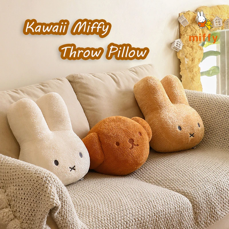 

Kawaii Miffy Plush Doll Cartoon Comfortable Fluffy Stuffed Toy Genuine High Quality Anime Pillow Dopamine Desktop Ornaments Gift