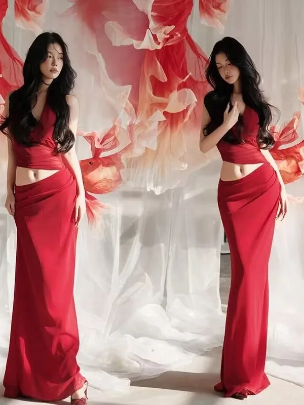 

Red New Year Art Photo Studio Design Artistic Dress Photography Costume National Trend Carp Write Photo Fashionable Women's C...