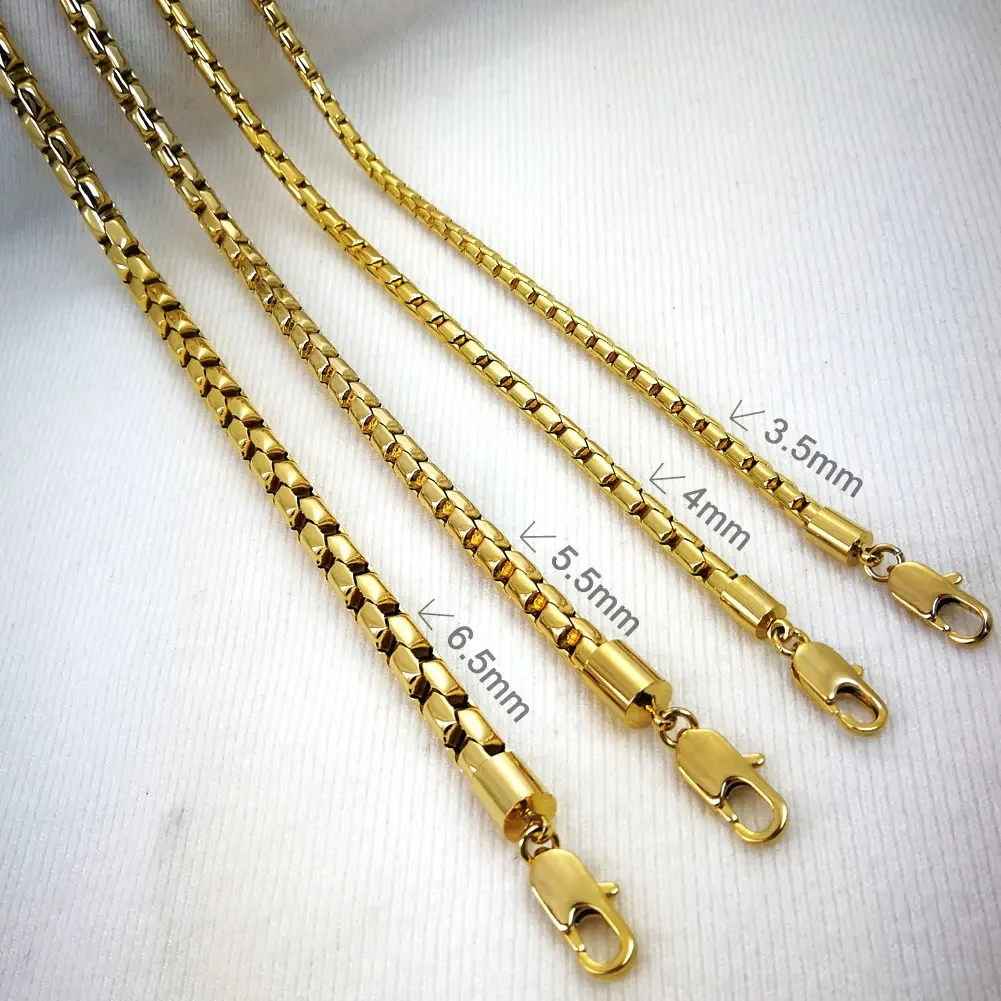 Gold Plated Mens 50cm 60cm 70cm Lenght 3.5mm 4mm 5.5mm 6.5mm Width Thick Chain Necklace N169