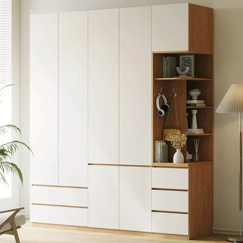 #Whole house custom wardrobe, all solid wood, oak, walnut, milk white, custom segmented free handle swing door cabinet