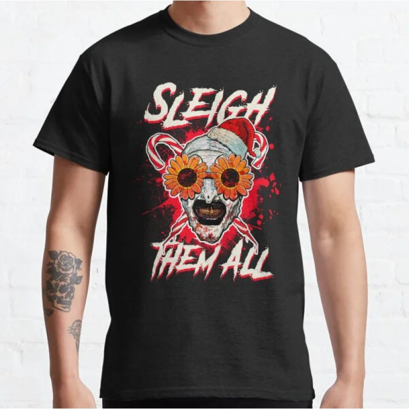 

Sleigh Them All Sunflower Sunglasses Art the clown killer Terrifierscary halloween Gift t shirt Scream film Graphic clothes