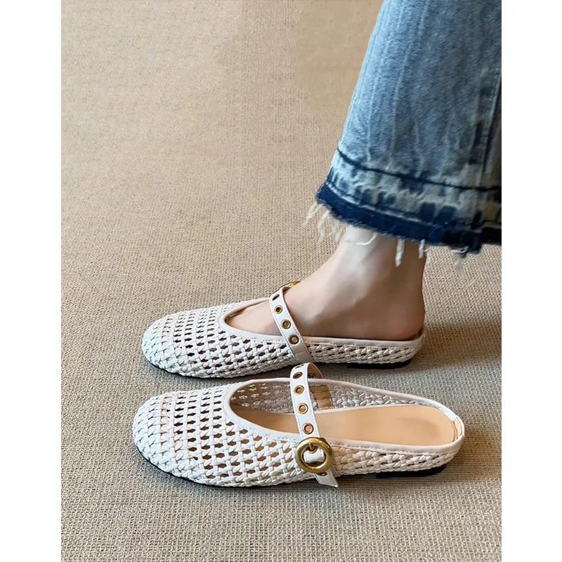 

Summer Outdoor Mules, Woven Comfortable Flat Slippers, Fashionable And Breathable Sandals For Women