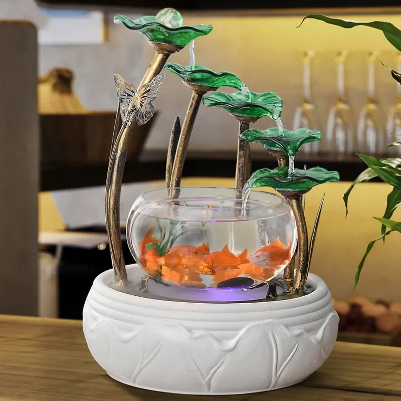 Home small living room fish tank flowing water TV cabinet ornament ceramic fountain