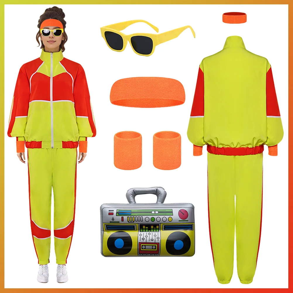 Costume d'entraînement rétro unisexe, vêtements de sport, hippicopter, tenues Chang, femmes et hommes, carnaval d'Halloween, fête trempée, vêtements de jeu en plis, années 80 et 90