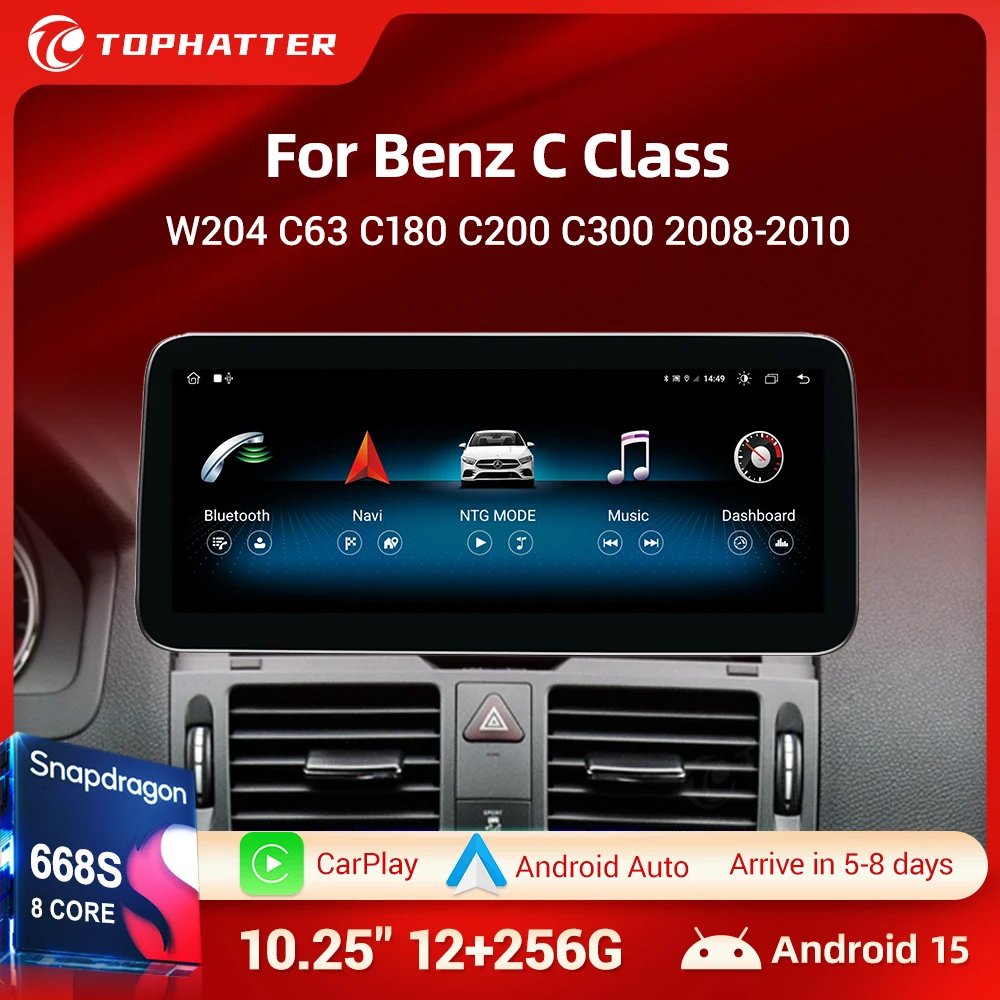 

Qualcomm 680 Android 15 Wireless CarPlay Touch Screen for Mercedes Benz C Class W204 2008-2010 Car Multimedia Player Navi GPS