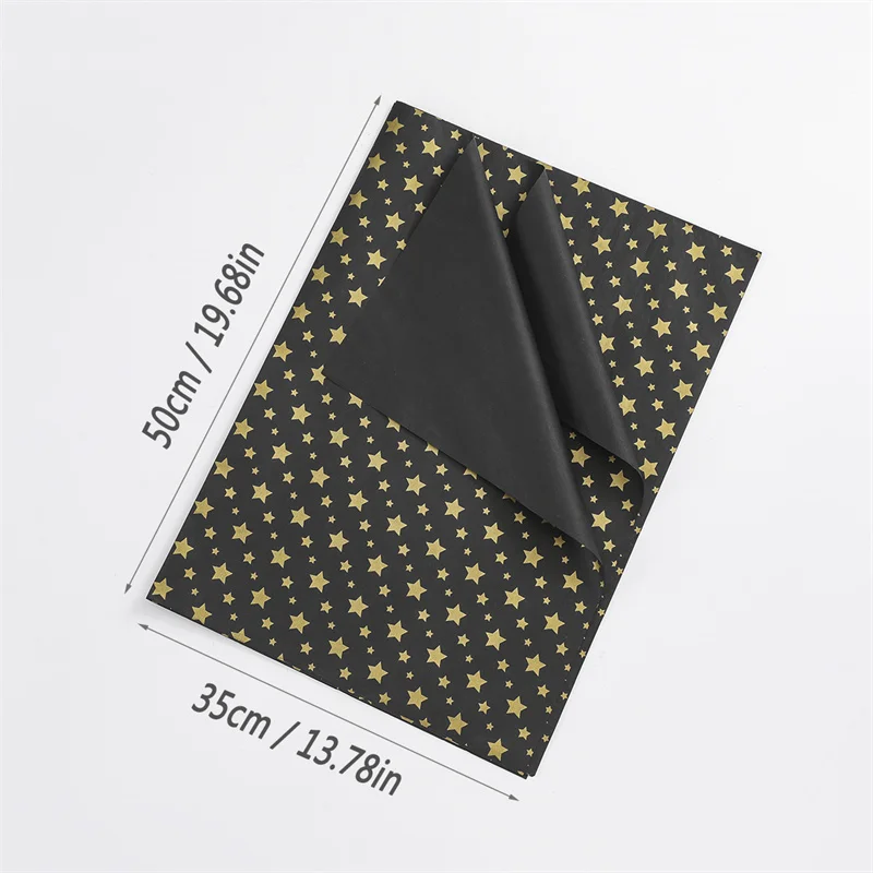 20 fogli/borsa 50*35cm carta velina oro nero stella stampata fiori artigianali fai da te confezione regalo forniture per la decorazione della casa