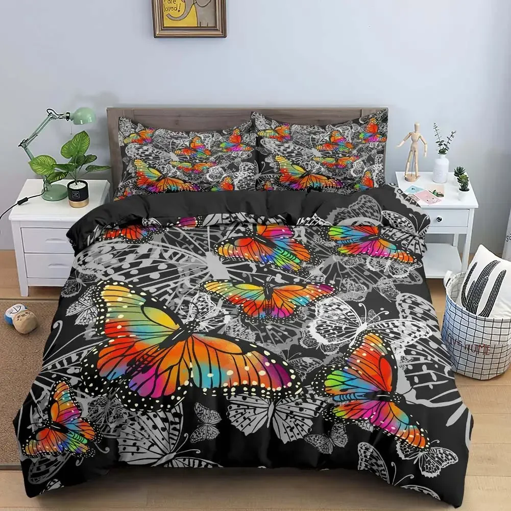 مجموعة غطاء لحاف على شكل فراشة، غطاء لحاف على شكل فراشة ملونة على شكل قلب، طقم سرير من البوليستر على شكل حيوان ربيعي طقم سرير للفتيات
