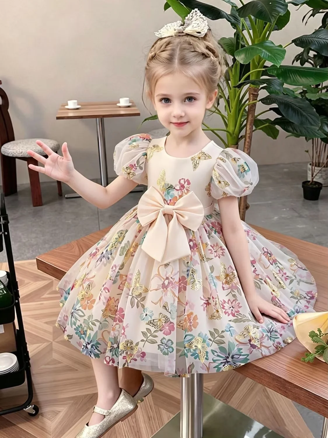 Girls' Summer Princess Dress Mesh Puff Wedding Dress High-End Performance Children's Dress 80-130CM