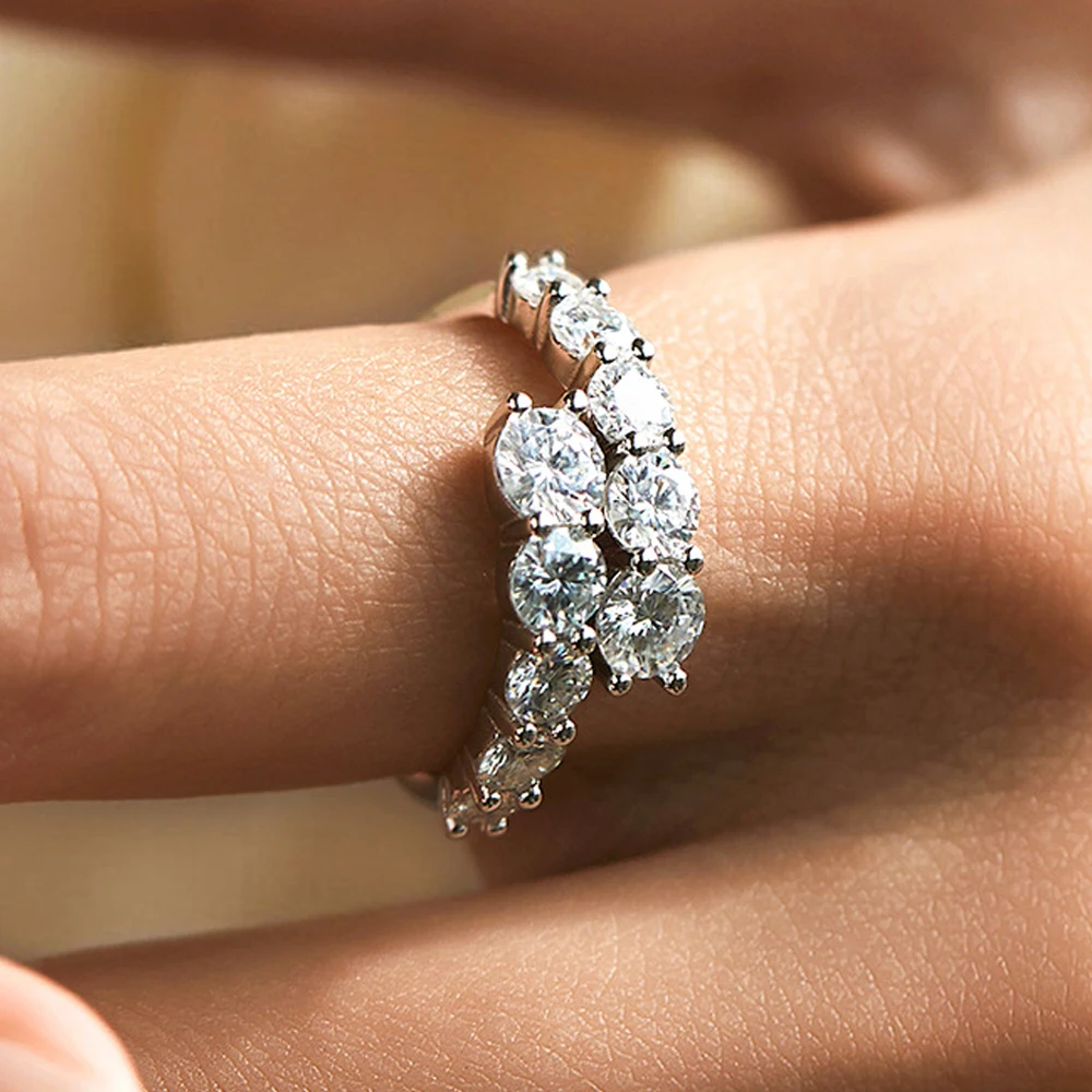 

Certified 1.8CTTW Full Moissanite Rings for Women Sparkling Lab Diamond Double Layer Gradient Wedding Band S925 Silver Jewelry