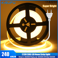 220V 230V COB LED Strip With IC 240LEDs/m IP65 Waterproof Natural/Warm/White Flexible Adhesive Ribbon Tape Outdoor Garden Decor