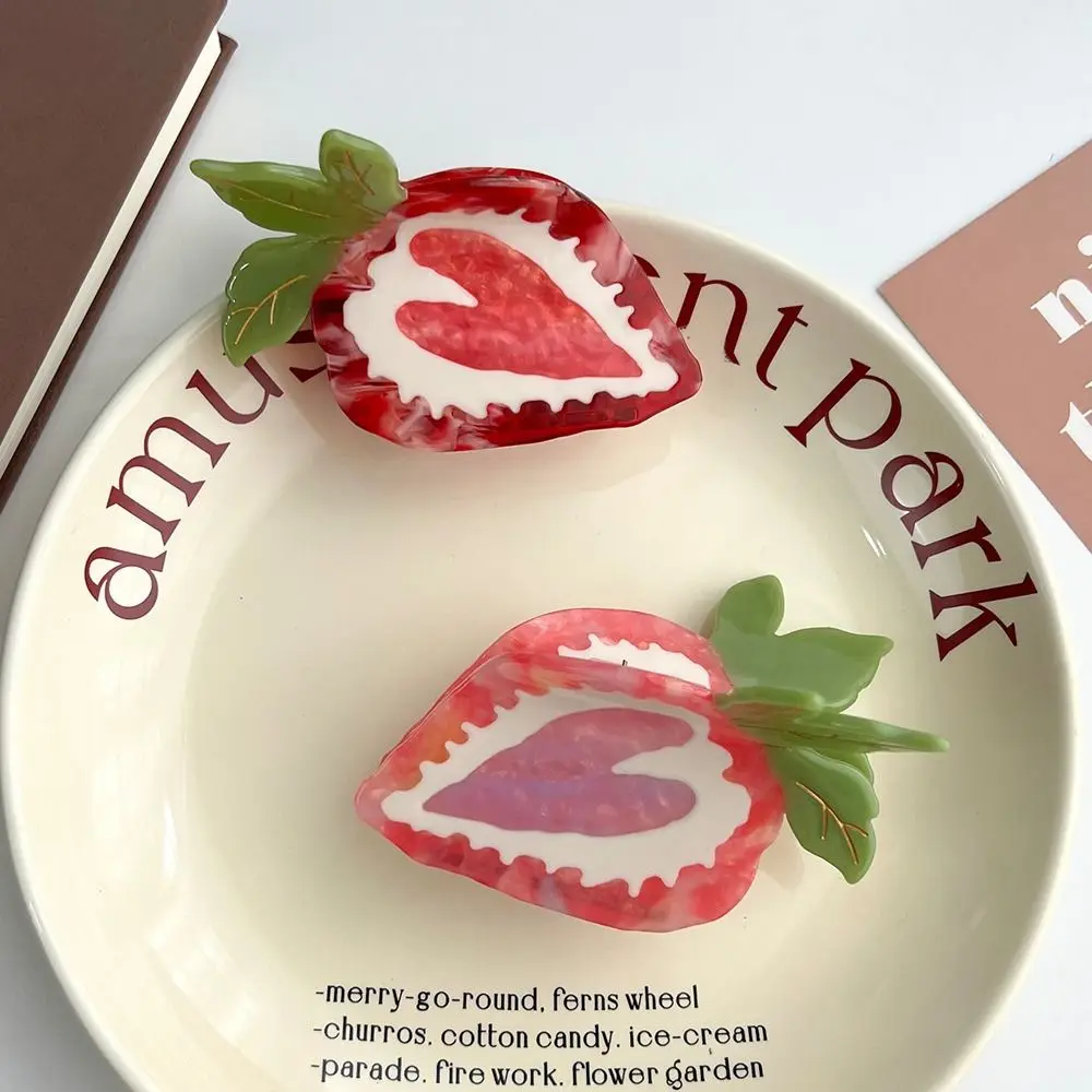 

Sweet French Style Heart Strawberry Hair Claw Love Barrette Acetic Acid Hair Clip Korean Style Headwear Shark Clip Streetwear