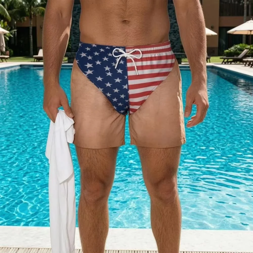 Pool Party Swim Shorts Mens Swim Trunks Funny Patriotic Men’s Swim Trunks American Stars Stripes Board Shorts for Summer Fashion