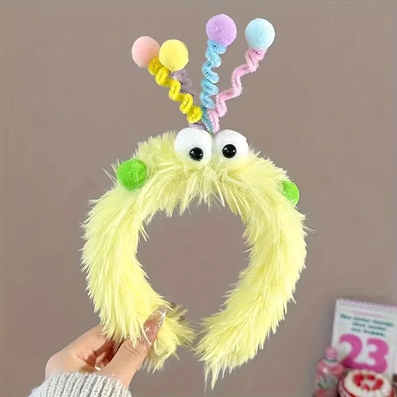 Niedliches Plüsch-Twist-Stick-Stirnband mit großen Augen für Frauen – weiches, rutschfestes Haar-Accessoire, perfekt zum Waschen und Stylen im Gesicht – Detail 4