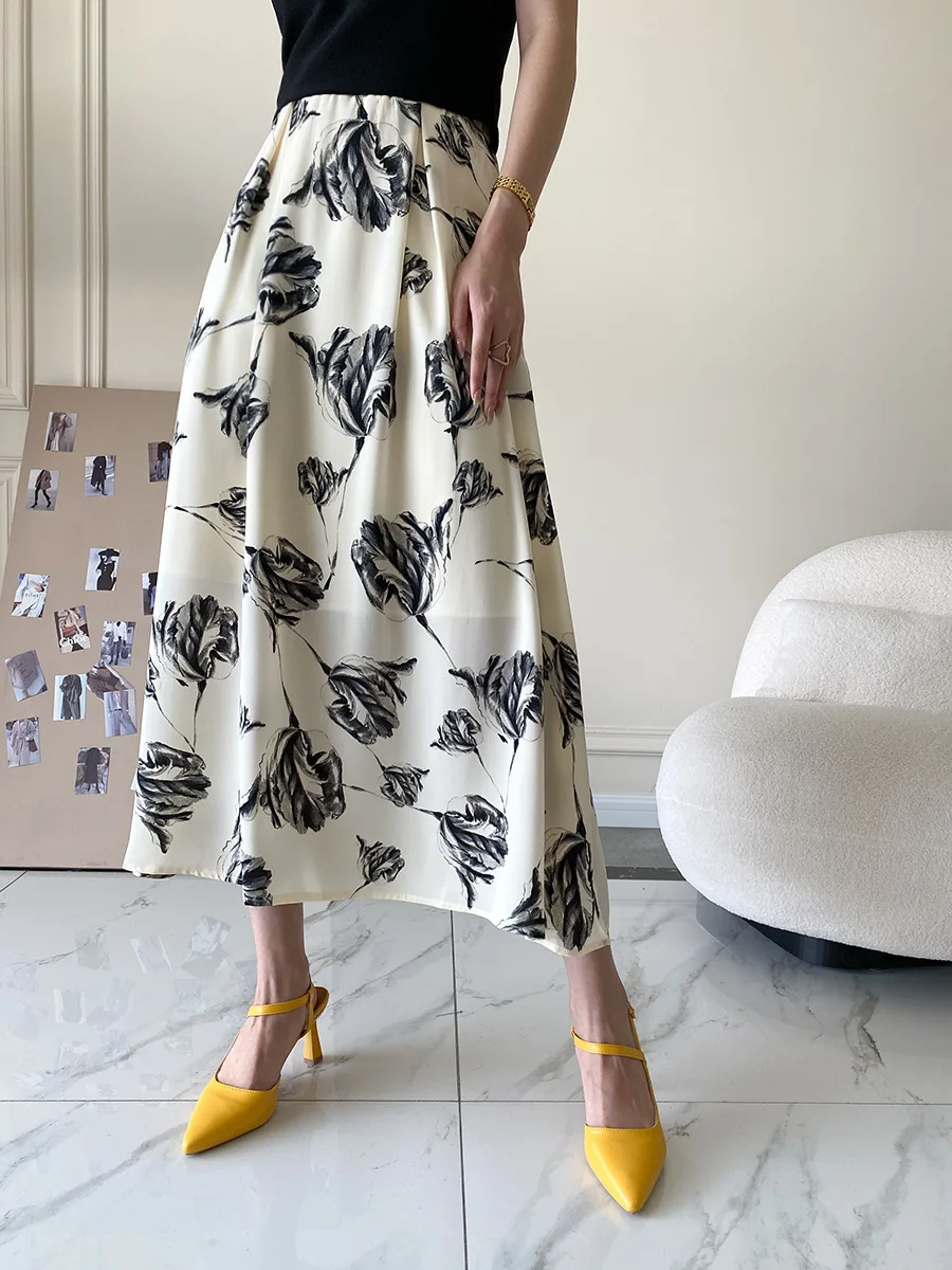 DUEWEER High Waist A-Line Skirt Elegant Women's 2022 Summer Chiffon Skirt Classy Outfits for Women Foral Print Aesthetic Fashion