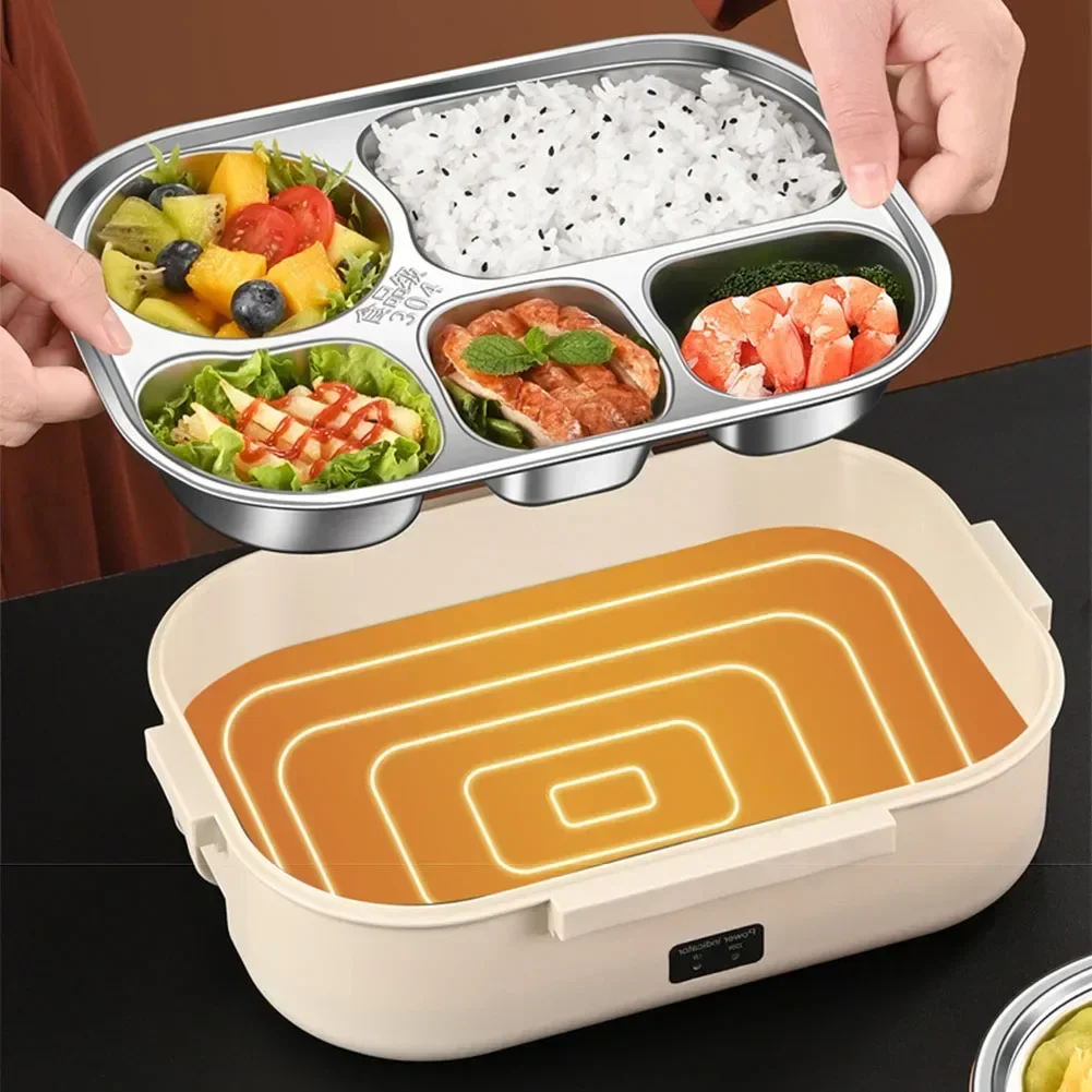 Electric Heated Lunch Box Insulation Bento Stainless Steel Food Heater Portable Bento Microwae Heating Food Container 50W