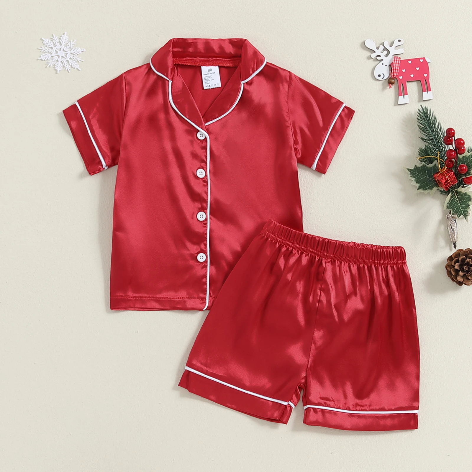 BeQeuewll Summer Kids Pajama Sets for Girls Boys Sleepwear Outfit Satin Silk Short Sleeve Shirts Elastic Shorts Toddler Suits