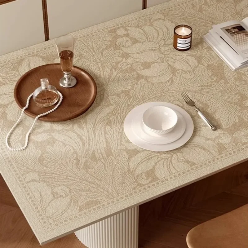 Printed PVC Table Mat Waterproof Oil Resistant Can Be Cut Wiped  Washed Leather Texture Dining Table Coffee Table Protective Pad