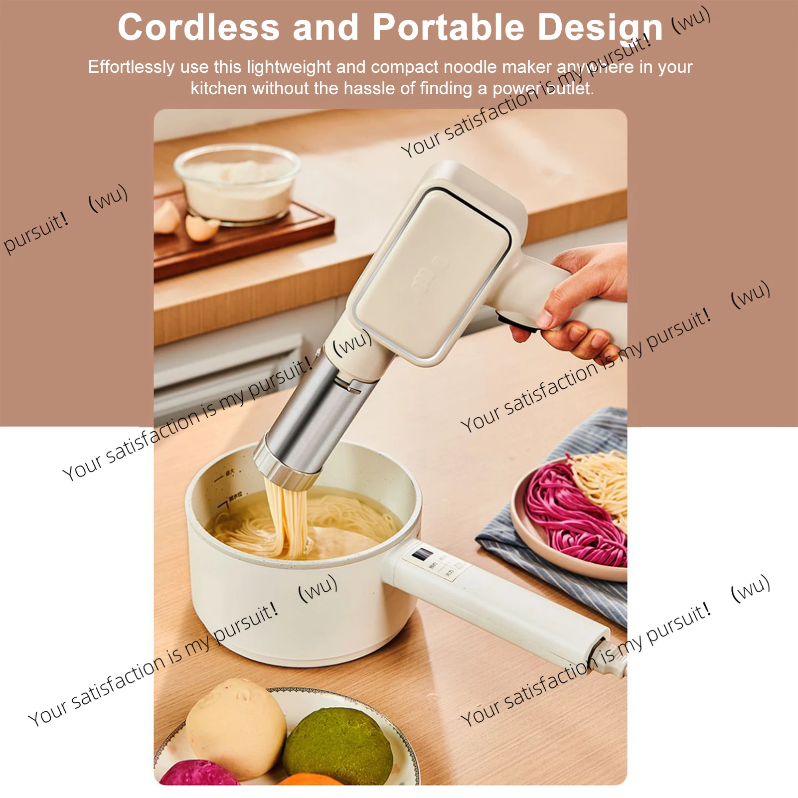 Cordless Handheld Automatic Noodle Maker Electric Pasta Machine with 9 Noodle Molds 2 Sausage Making Tool for Homemade Noodles