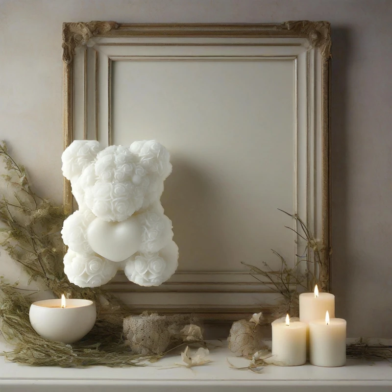 Día de San Valentín amor Rosa oso vela 3D molde de silicona DIY osos jabón hecho a mano yeso Aroma vela molde decoración