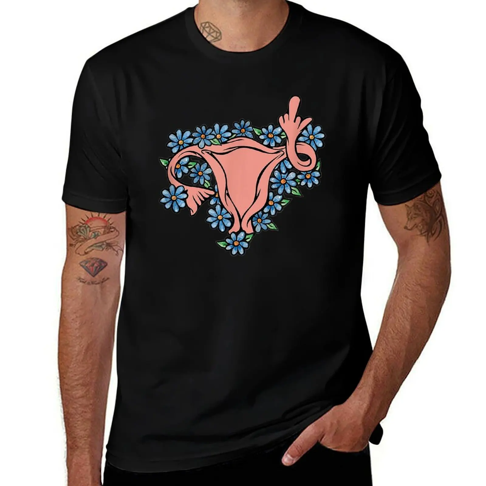 Middle Finger Uterus T-Shirt Labor Work Casual T-Shirt