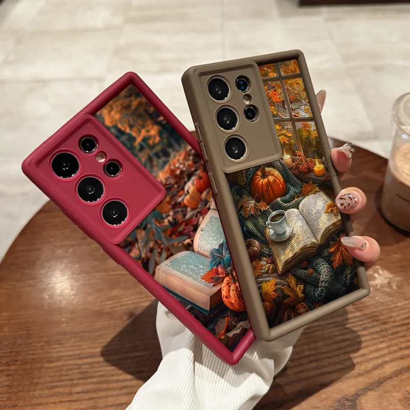 Чехол для телефона с изображением тыквы и кленового листа с осенним пейзажем для Samsung Galaxy S25 Ultra S24 FE S23 S22 S21 Plus Note 20 M34 Soft Cover
