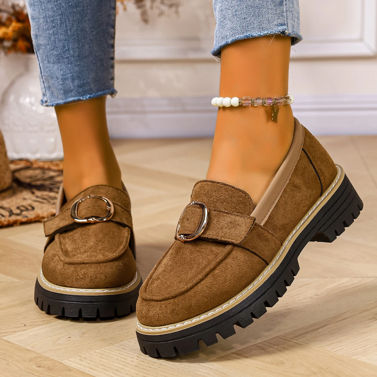 Autumn Women Sneakers Comfortable Retro Large Size Vulcanize Shoes Casual Thick Heel Round Toe Sneakers Women Zapatos De Mujer
