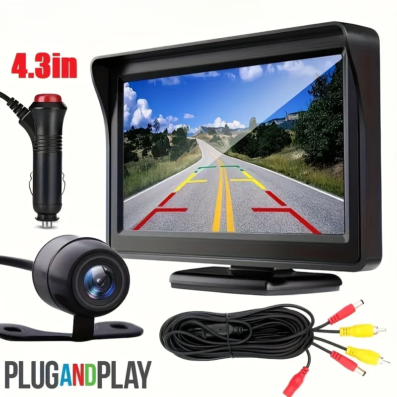 

Plugplay Car Backup Monitor Camera Kit 4.3 inch Screen TFT Vehicle Rear View Reverse Parking System Night Vision Camera