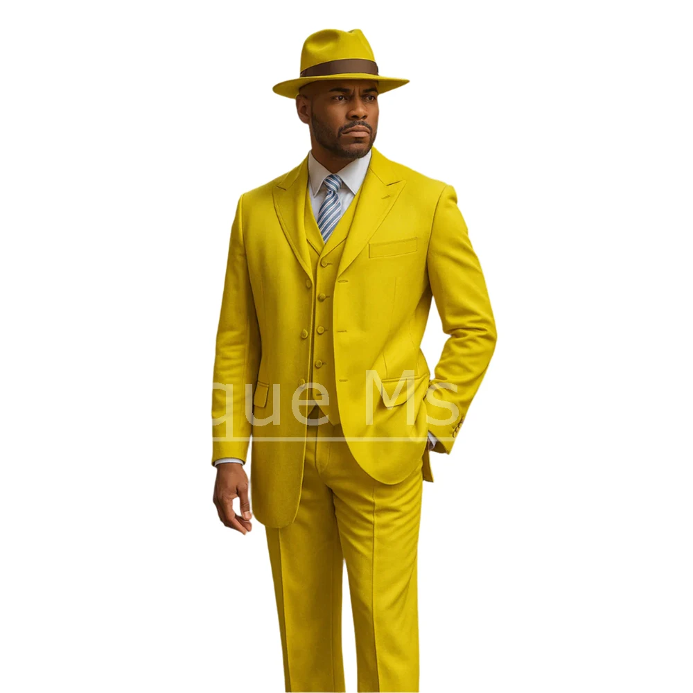 

Yellow Men's Three Piece Suit Set Single Breasted Solid Color Outfits Fashion Daily Casual Party Customized Male Suit 2025
