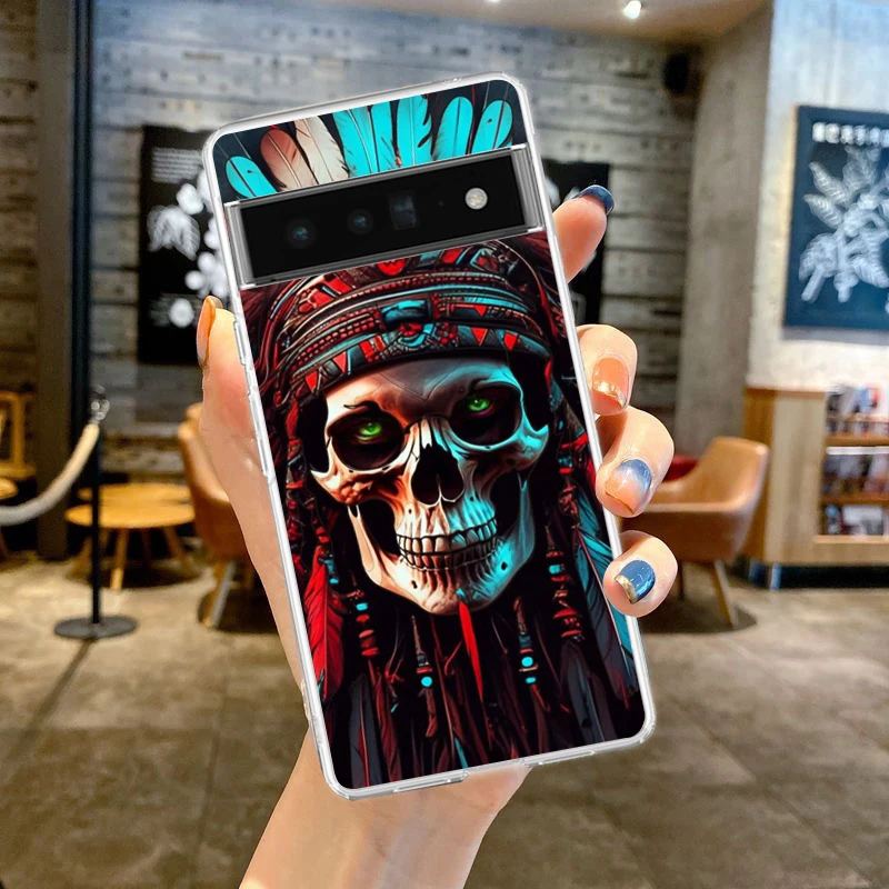 Human Skeleton Phone Case Cover for Google Pixel 8 7 6 5 4 4XL Shockproof Silicone 7A 6A 5A 4A 3A 3AXLPro 5G Transparent Shell