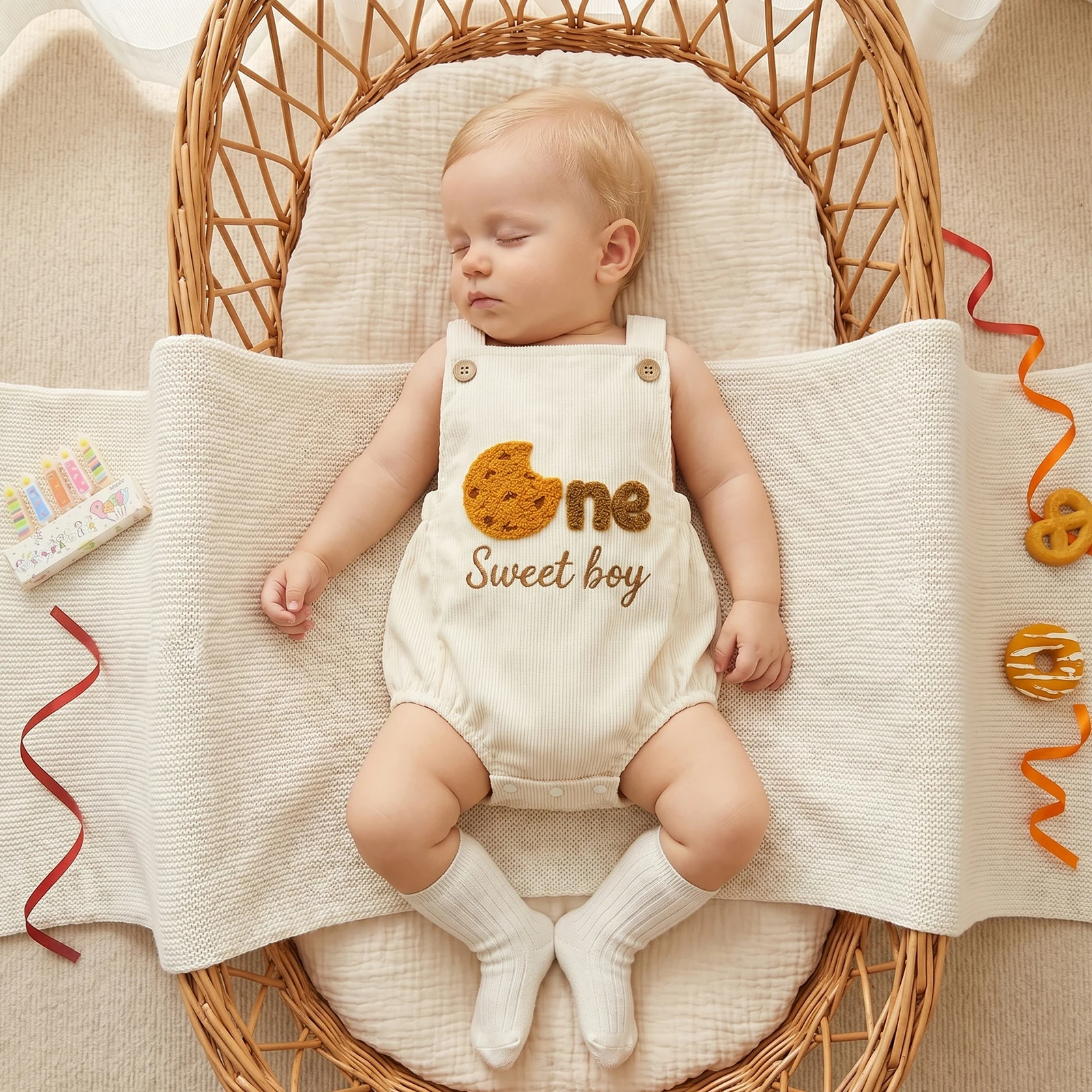 Baby Boy First Birthday Romper Casual Stylish Letter Pattern Sleeveless Infant Overall Jumpsuit