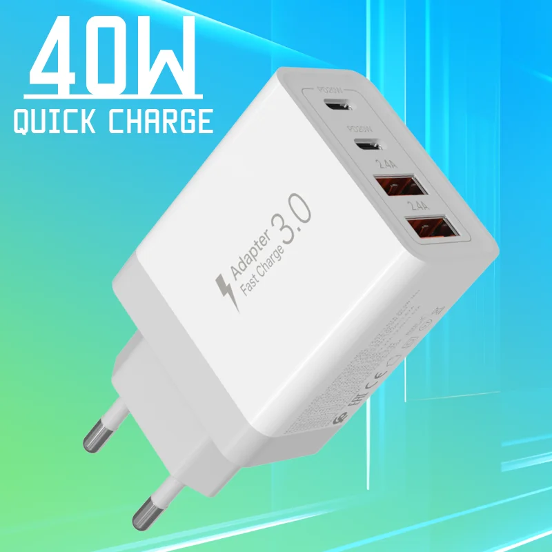 

40W 4-Port Charger with Apple and Samsung smartphones, plus all smart electronic devices iPhone 13/14/15/16 Apple Watch Series