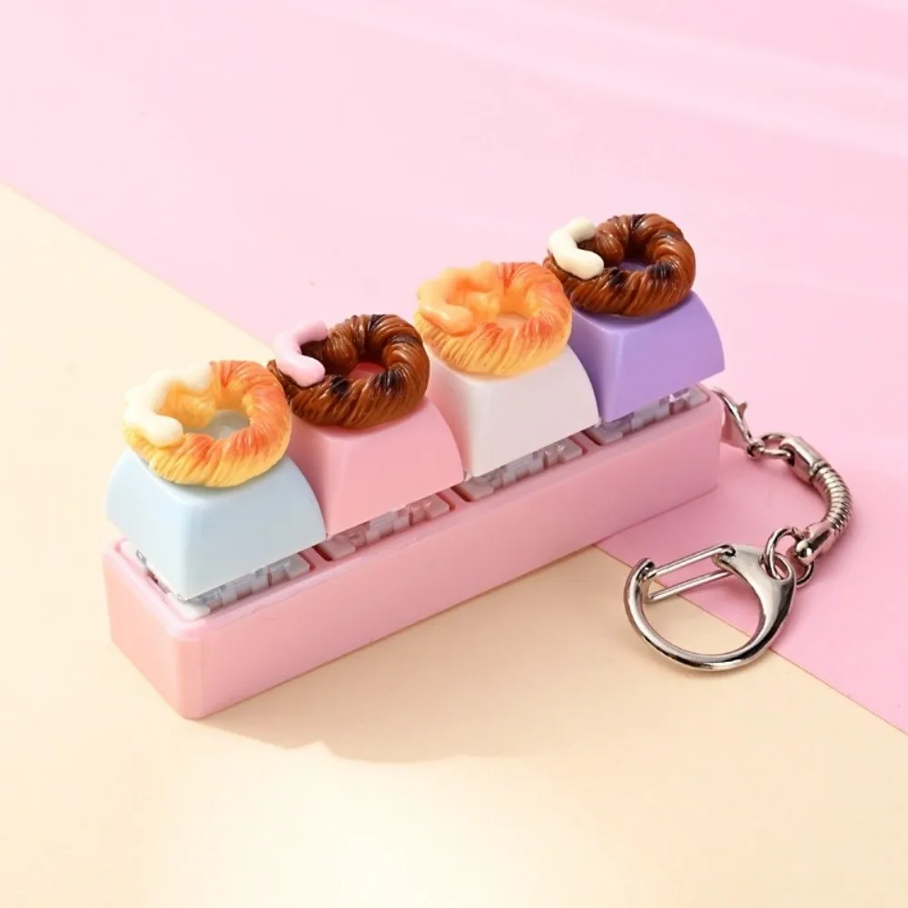 Creative Fidget Key Chain Fingertip Button Bear Cat Keyboard Pendant Keychain Colorful Dessert Shape Keycap Keychain