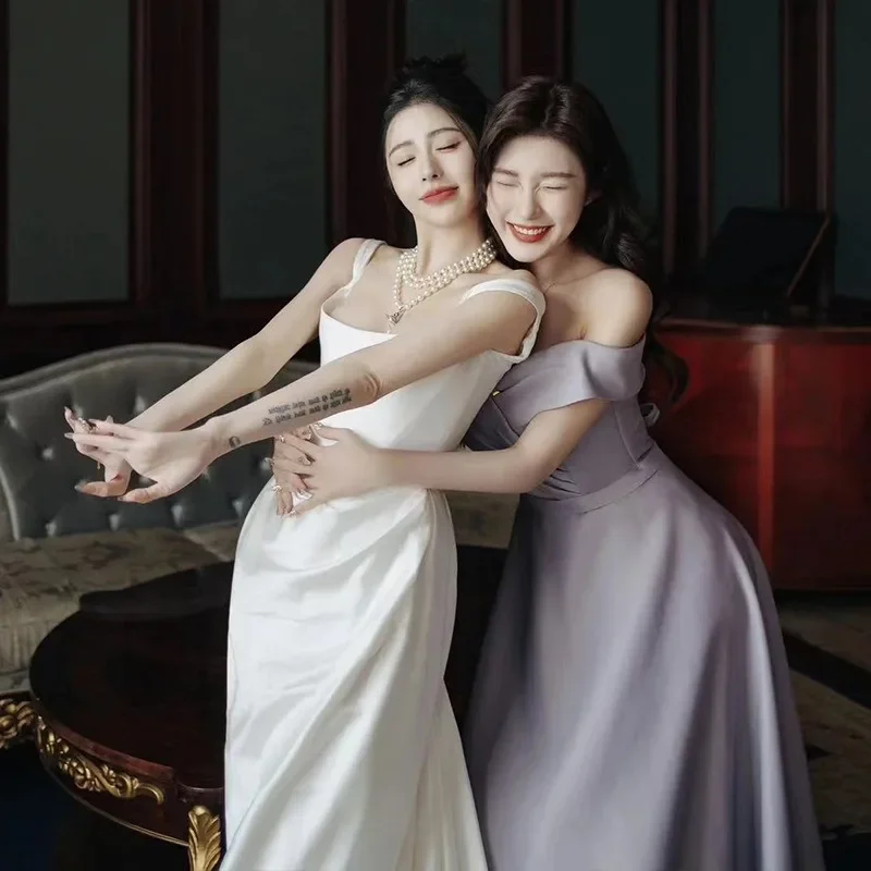 Brautjungfernkleid Lila Satin Meerjungfrau Brautjungfernkleider Plus Size Party Cocktailkleider Bodenlanges Brautjungfernkleid