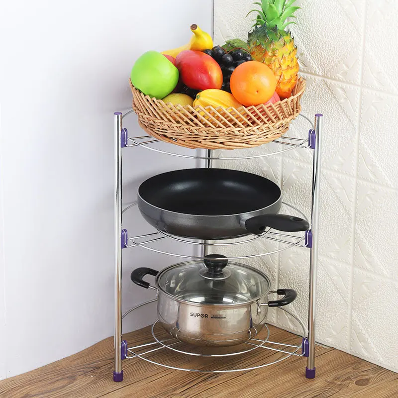 Stainless Steel Triangular Floor Standing Pan Rack Multi Tier Universal Cookware Storage Anti Scalding Kitchen Organizer