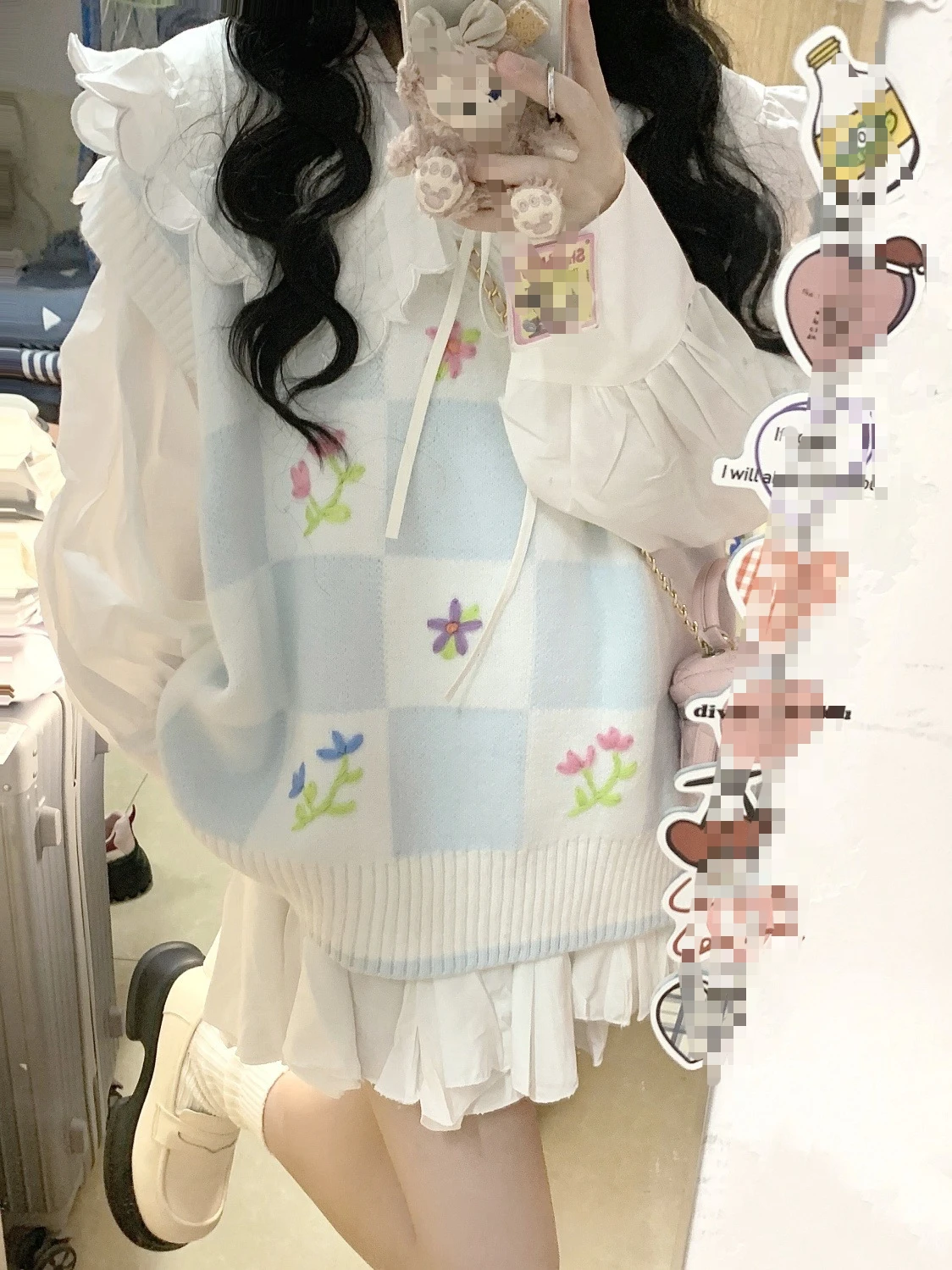 الأمريكية الرجعية Kawaii سترة سترة المرأة عادية زهرة التطريز الخامس الرقبة ضئيلة اليابانية البلوز الحلو ربيع الخريف الشارع الشهير