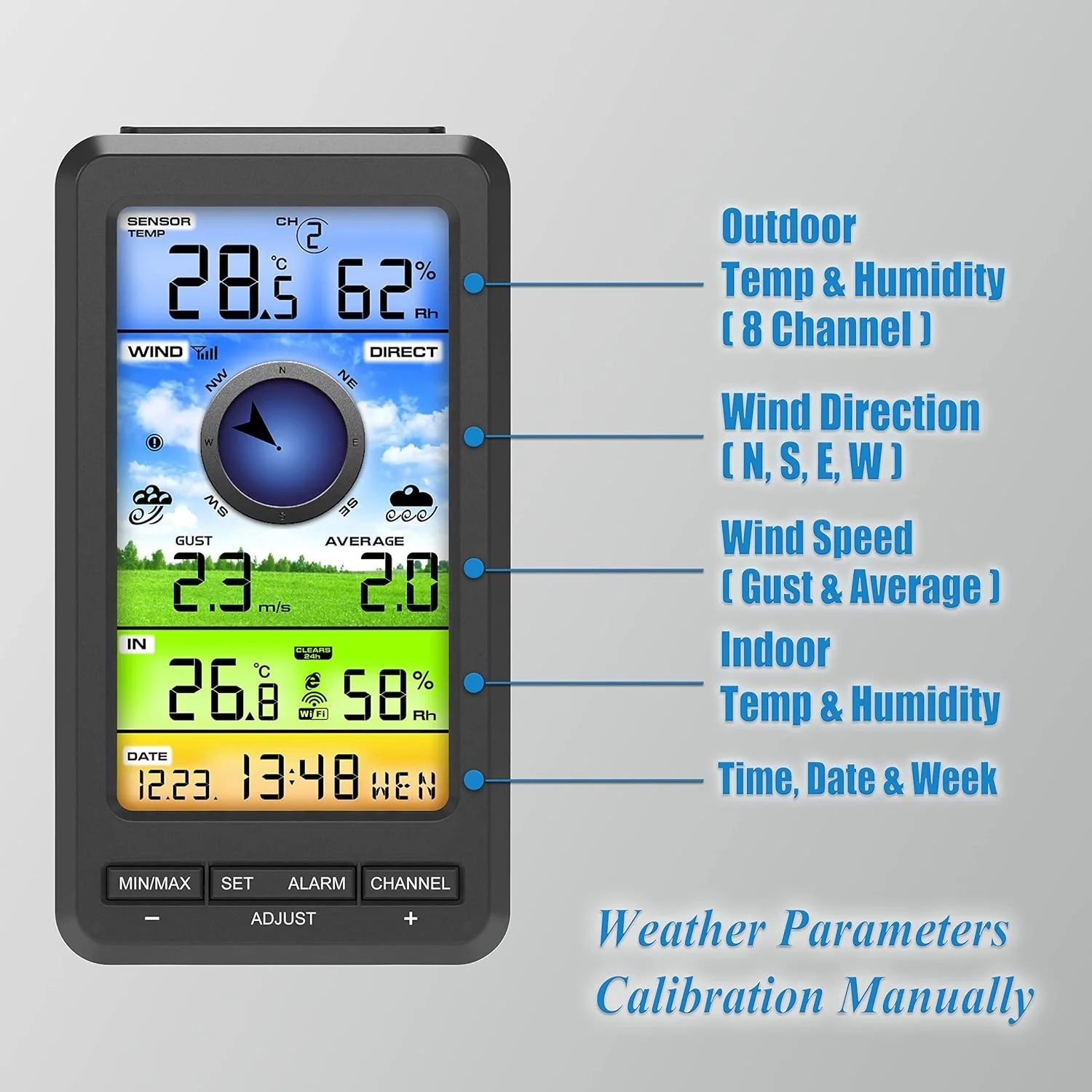 Anemometer Weather Station Wireless Indoor/Outdoor Digital Thermometer with Remote Sensor with Direction For Home