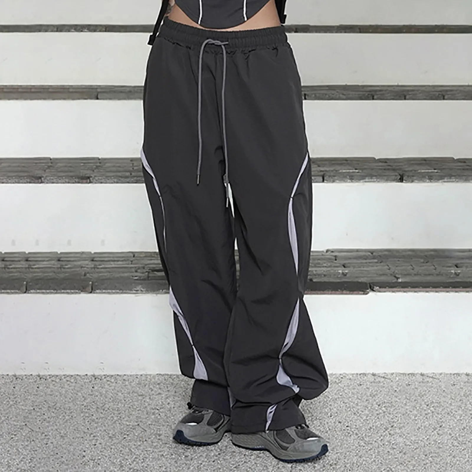 

Grunge Patchwork Streetwear Sweatpant Women American Retro Harajuku Fashion Striped Loose Wide Leg Jogging Pants 2024