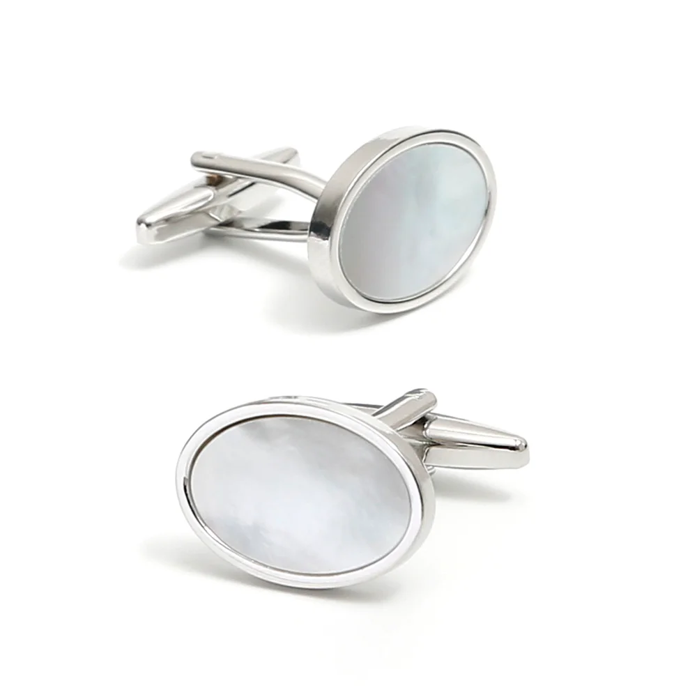 Unique Natural Pearl Shell Oval Cufflinks Shell Men's Silver Edging Accessory Cufflink Business Dress Shirt Banquet Cuff Buckle
