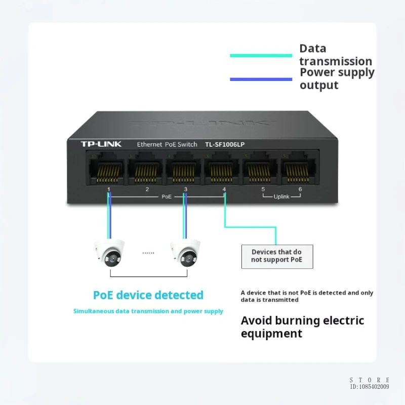 TP-Link 고속 이더넷 PoE 스위치, 플러그 앤 플레이, 견고한 금속 TL-SF1006LP, 6 포트, 10 Mbps, 100Mbps, 4 개 PoE + 포트, 41W